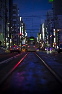 Preview wallpaper city, tram, rails, buildings, street, lights