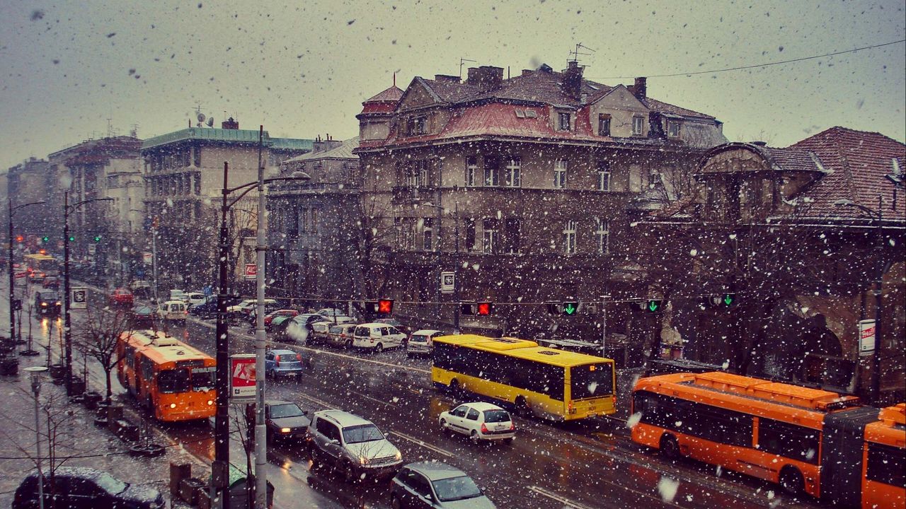 Wallpaper city, transport, sky, snow