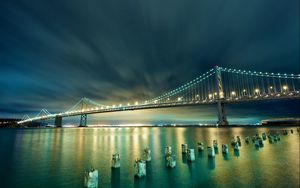 Preview wallpaper city, usa, san francisco, bridge, night, lights, hdr