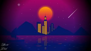 Preview wallpaper city, vector, art, night, moon