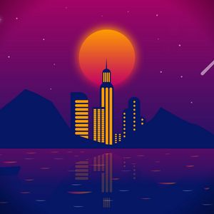 Preview wallpaper city, vector, art, night, moon