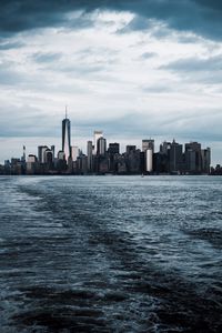 Preview wallpaper city, water, tower, horizon