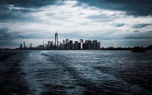 Preview wallpaper city, water, tower, horizon