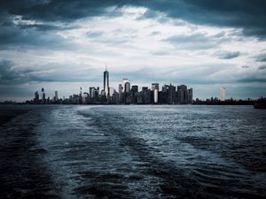 Preview wallpaper city, water, tower, horizon