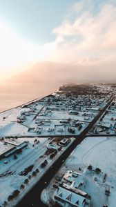 Preview wallpaper city, winter, aerial view, snow