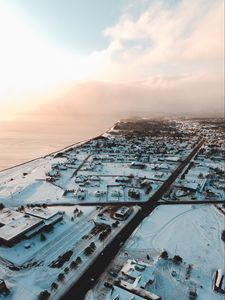 Preview wallpaper city, winter, aerial view, snow