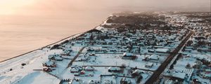 Preview wallpaper city, winter, aerial view, snow