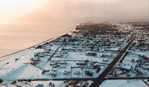 Preview wallpaper city, winter, aerial view, snow