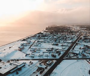 Preview wallpaper city, winter, aerial view, snow