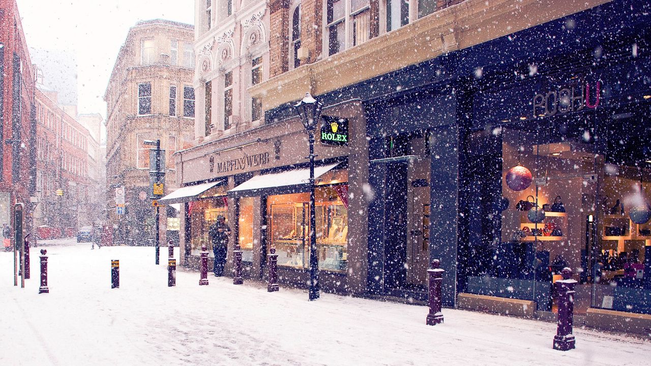 Wallpaper city, winter, europe, street, snow, shopping