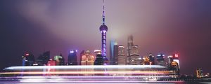 Preview wallpaper cityscape, architecture, lights, night, long exposure, metropolis, shanghai