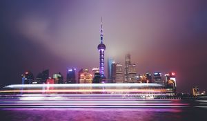 Preview wallpaper cityscape, architecture, lights, night, long exposure, metropolis, shanghai