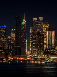 Preview wallpaper cityscape, night, new york, manhattan, skyscrapers, lights