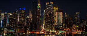Preview wallpaper cityscape, night, new york, manhattan, skyscrapers, lights