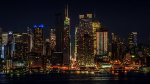 Preview wallpaper cityscape, night, new york, manhattan, skyscrapers, lights