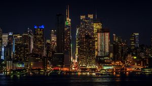 Preview wallpaper cityscape, night, new york, manhattan, skyscrapers, lights