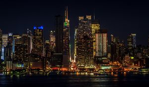 Preview wallpaper cityscape, night, new york, manhattan, skyscrapers, lights