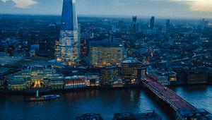 Preview wallpaper cityscape, river, bridge, architecture, city, city lights