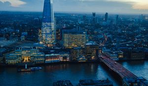 Preview wallpaper cityscape, river, bridge, architecture, city, city lights