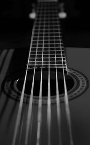 Preview wallpaper classical guitar, guitar, strings, black and white