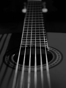 Preview wallpaper classical guitar, guitar, strings, black and white