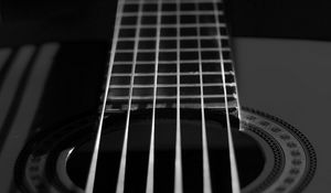 Preview wallpaper classical guitar, guitar, strings, black and white