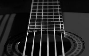 Preview wallpaper classical guitar, guitar, strings, black and white