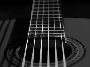 Preview wallpaper classical guitar, guitar, strings, black and white