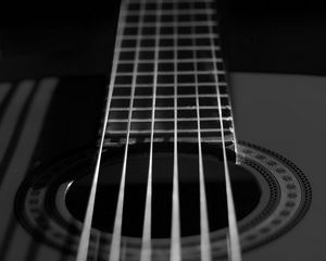 Preview wallpaper classical guitar, guitar, strings, black and white