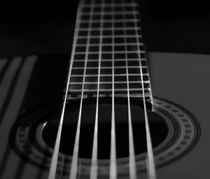 Preview wallpaper classical guitar, guitar, strings, black and white