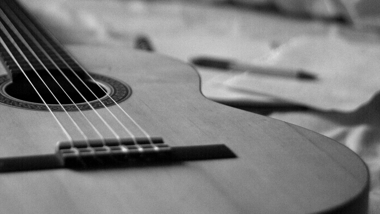Wallpaper classical guitar, guitar, strings, music, black and white