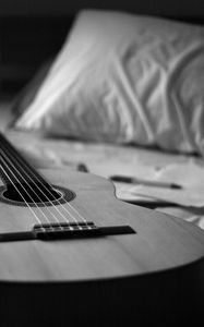 Preview wallpaper classical guitar, guitar, strings, music, black and white