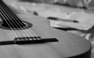 Preview wallpaper classical guitar, guitar, strings, music, black and white