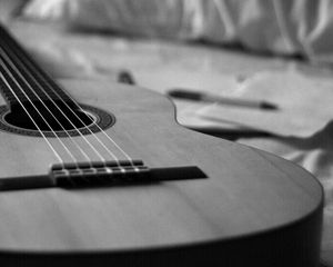 Preview wallpaper classical guitar, guitar, strings, music, black and white