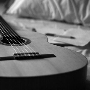 Preview wallpaper classical guitar, guitar, strings, music, black and white