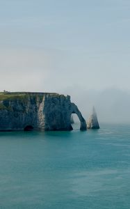 Preview wallpaper cliff, arch, sea, coast, fog, nature