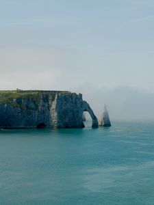 Preview wallpaper cliff, arch, sea, coast, fog, nature