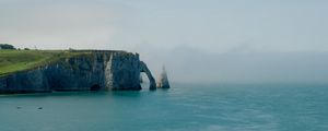 Preview wallpaper cliff, arch, sea, coast, fog, nature