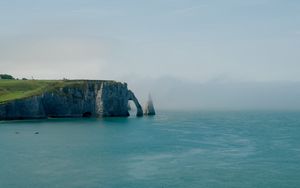 Preview wallpaper cliff, arch, sea, coast, fog, nature
