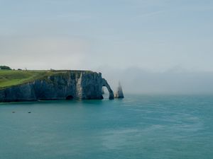 Preview wallpaper cliff, arch, sea, coast, fog, nature
