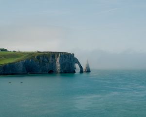 Preview wallpaper cliff, arch, sea, coast, fog, nature