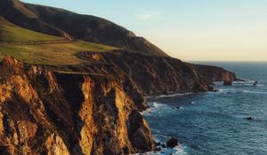 Preview wallpaper cliff, coast, mountains, sea, waves, foam