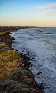 Preview wallpaper cliff, coast, sea, waves, landscape