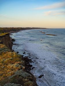 Preview wallpaper cliff, coast, sea, waves, landscape