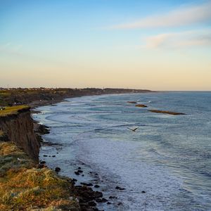 Preview wallpaper cliff, coast, sea, waves, landscape