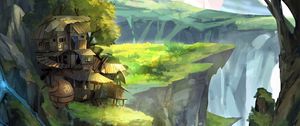Preview wallpaper cliff, house, silhouette, water, art
