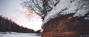 Preview wallpaper cliff, lake, trees, snow, winter, landscape