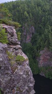 Preview wallpaper cliff, precipice, forest, river, nature, green