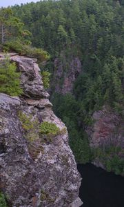 Preview wallpaper cliff, precipice, forest, river, nature, green