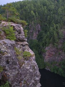 Preview wallpaper cliff, precipice, forest, river, nature, green